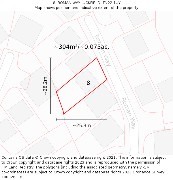 8, ROMAN WAY, UCKFIELD, TN22 1UY: Plot and title map