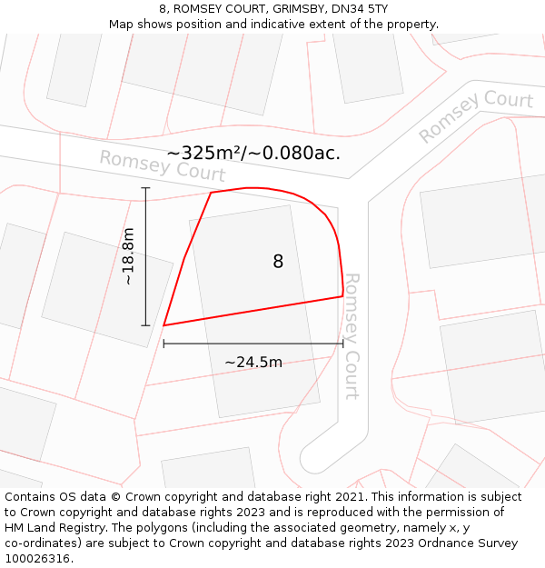 8, ROMSEY COURT, GRIMSBY, DN34 5TY: Plot and title map
