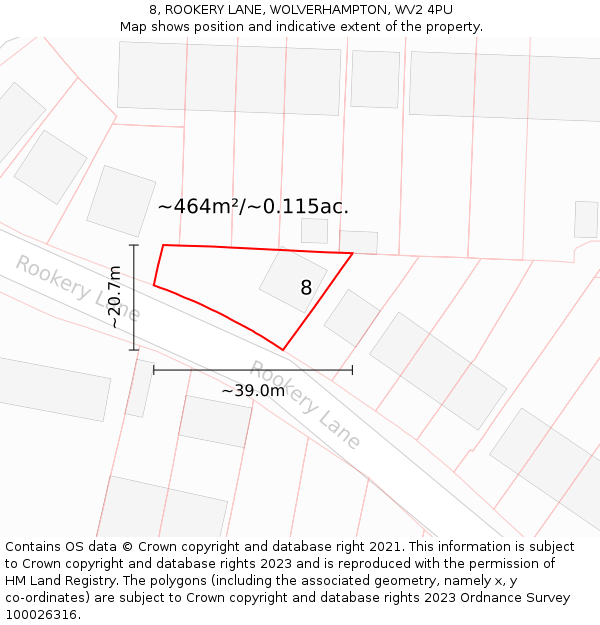 8, ROOKERY LANE, WOLVERHAMPTON, WV2 4PU: Plot and title map