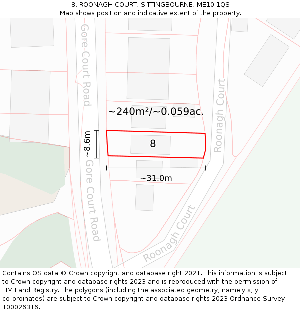 8, ROONAGH COURT, SITTINGBOURNE, ME10 1QS: Plot and title map