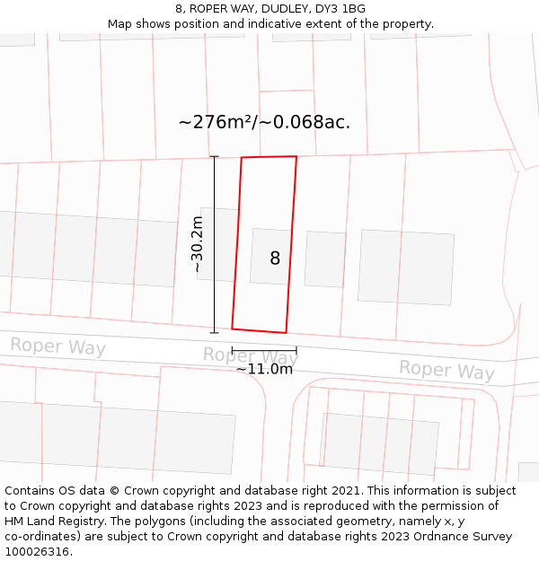 8, ROPER WAY, DUDLEY, DY3 1BG: Plot and title map