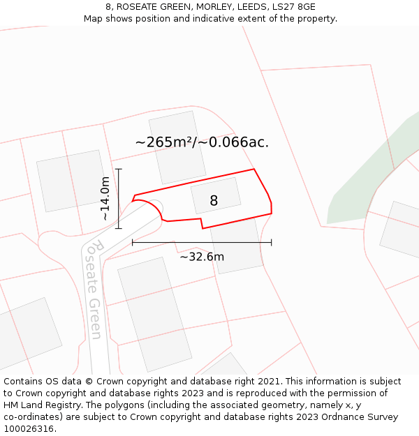 8, ROSEATE GREEN, MORLEY, LEEDS, LS27 8GE: Plot and title map