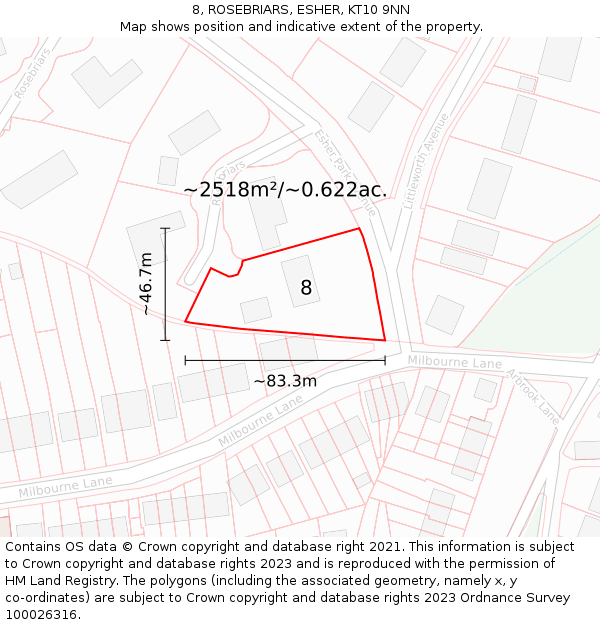 8, ROSEBRIARS, ESHER, KT10 9NN: Plot and title map