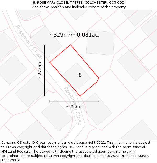8, ROSEMARY CLOSE, TIPTREE, COLCHESTER, CO5 0QD: Plot and title map