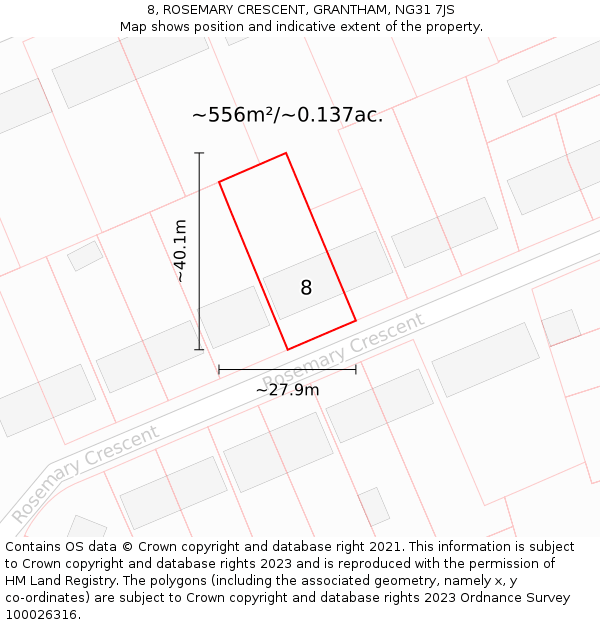 8, ROSEMARY CRESCENT, GRANTHAM, NG31 7JS: Plot and title map