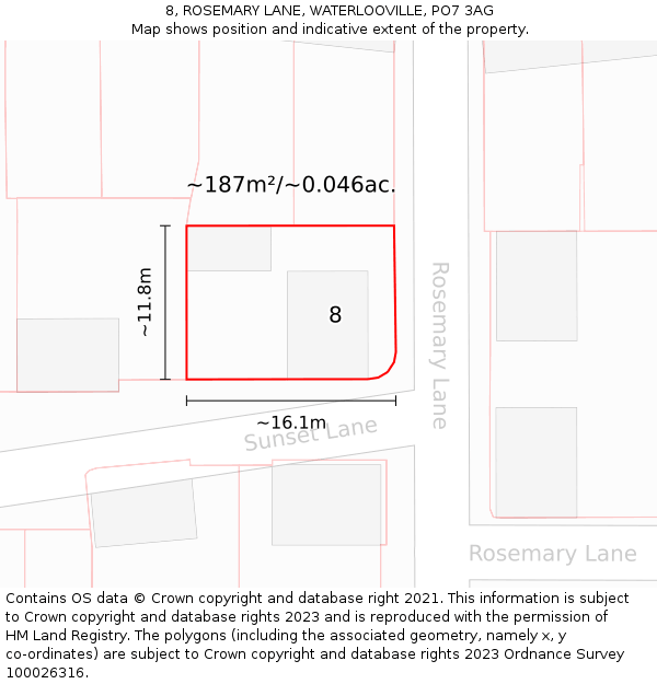 8, ROSEMARY LANE, WATERLOOVILLE, PO7 3AG: Plot and title map