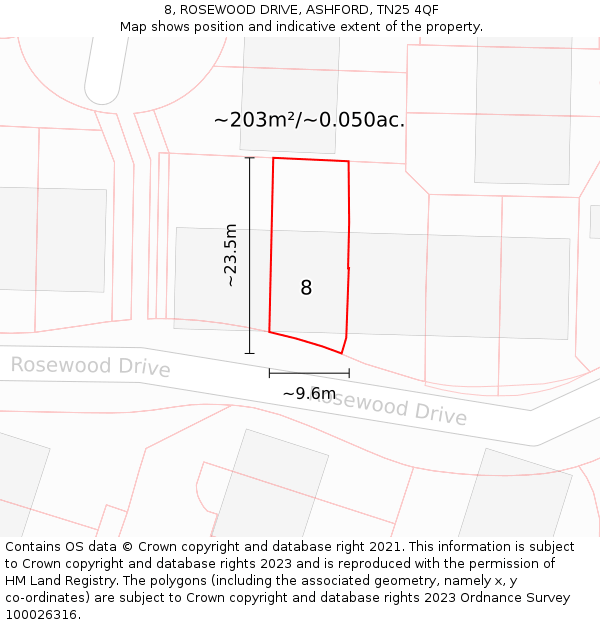 8, ROSEWOOD DRIVE, ASHFORD, TN25 4QF: Plot and title map