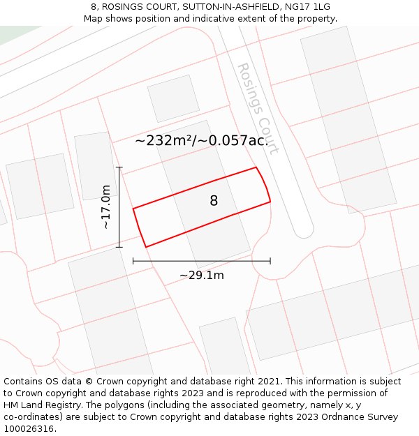 8, ROSINGS COURT, SUTTON-IN-ASHFIELD, NG17 1LG: Plot and title map