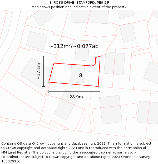 8, ROSS DRIVE, STAMFORD, PE9 2JF: Plot and title map