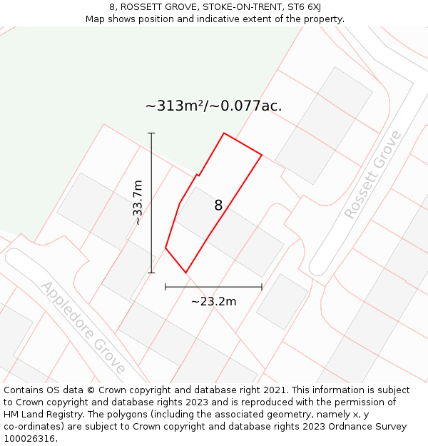 8, ROSSETT GROVE, STOKE-ON-TRENT, ST6 6XJ: Plot and title map