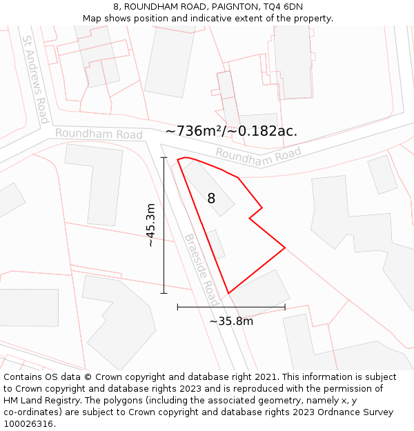 8, ROUNDHAM ROAD, PAIGNTON, TQ4 6DN: Plot and title map