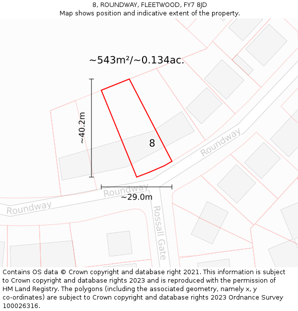 8, ROUNDWAY, FLEETWOOD, FY7 8JD: Plot and title map