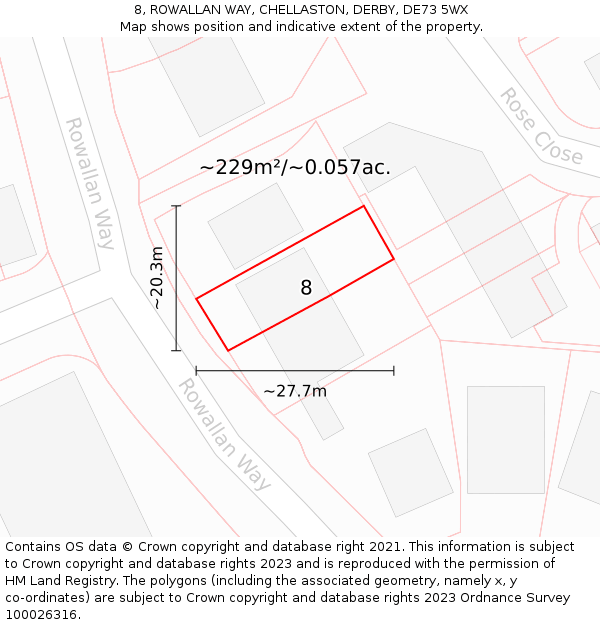 8, ROWALLAN WAY, CHELLASTON, DERBY, DE73 5WX: Plot and title map