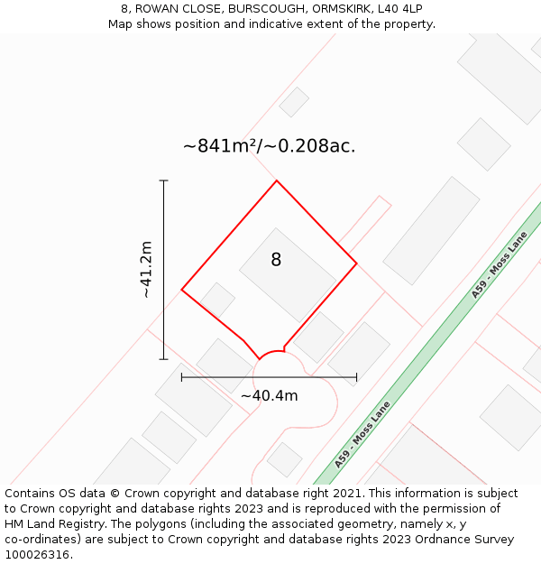 8, ROWAN CLOSE, BURSCOUGH, ORMSKIRK, L40 4LP: Plot and title map