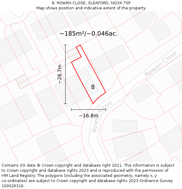 8, ROWAN CLOSE, SLEAFORD, NG34 7SP: Plot and title map