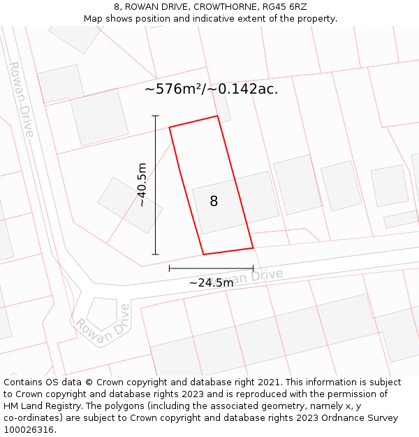 8, ROWAN DRIVE, CROWTHORNE, RG45 6RZ: Plot and title map