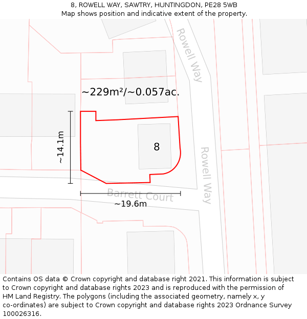 8, ROWELL WAY, SAWTRY, HUNTINGDON, PE28 5WB: Plot and title map