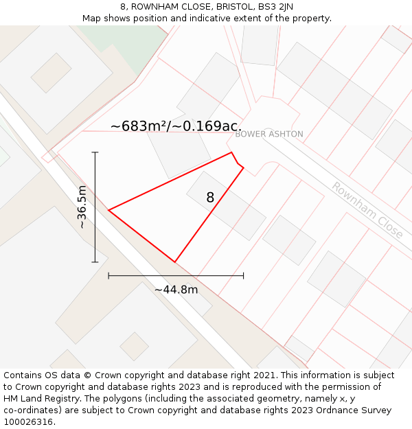 8, ROWNHAM CLOSE, BRISTOL, BS3 2JN: Plot and title map