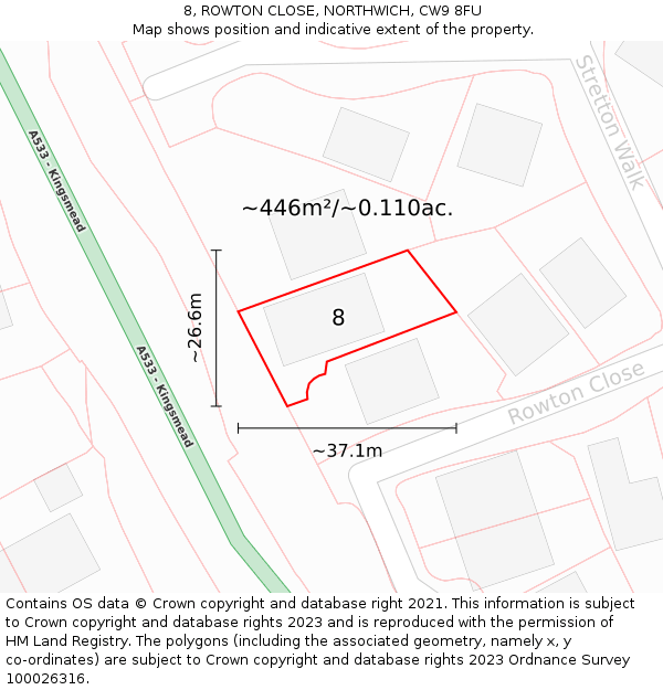 8, ROWTON CLOSE, NORTHWICH, CW9 8FU: Plot and title map