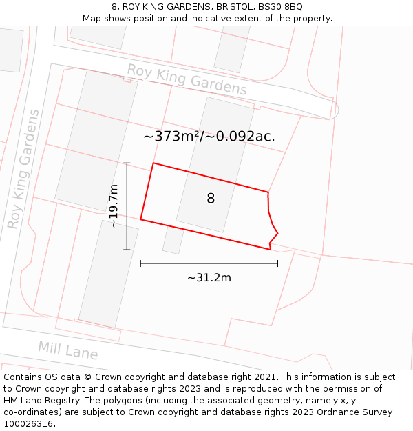 8, ROY KING GARDENS, BRISTOL, BS30 8BQ: Plot and title map