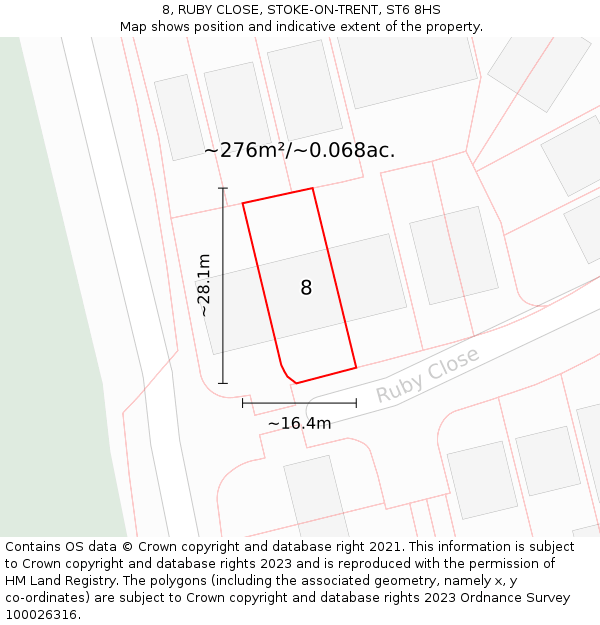 8, RUBY CLOSE, STOKE-ON-TRENT, ST6 8HS: Plot and title map