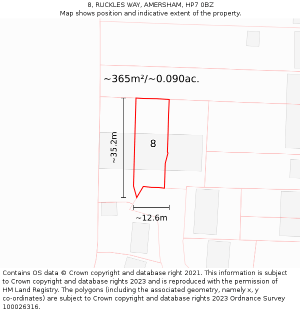 8, RUCKLES WAY, AMERSHAM, HP7 0BZ: Plot and title map