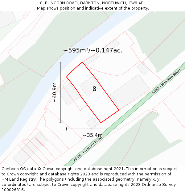 8, RUNCORN ROAD, BARNTON, NORTHWICH, CW8 4EL: Plot and title map