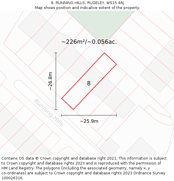 8, RUNNING HILLS, RUGELEY, WS15 4AJ: Plot and title map