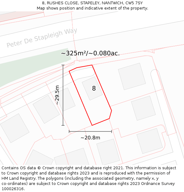 8, RUSHES CLOSE, STAPELEY, NANTWICH, CW5 7SY: Plot and title map