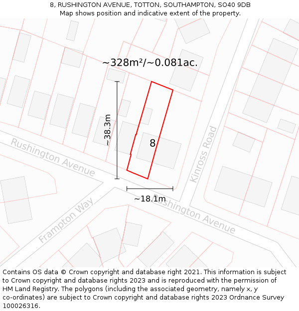 8, RUSHINGTON AVENUE, TOTTON, SOUTHAMPTON, SO40 9DB: Plot and title map