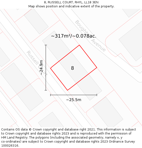 8, RUSSELL COURT, RHYL, LL18 3EN: Plot and title map