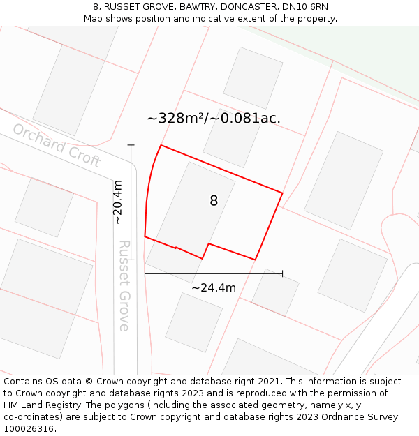 8, RUSSET GROVE, BAWTRY, DONCASTER, DN10 6RN: Plot and title map