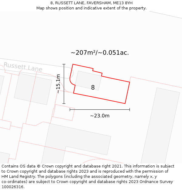 8, RUSSETT LANE, FAVERSHAM, ME13 8YH: Plot and title map