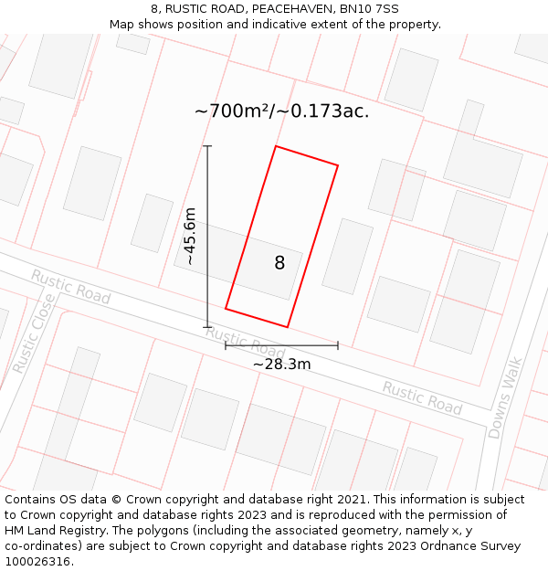 8, RUSTIC ROAD, PEACEHAVEN, BN10 7SS: Plot and title map