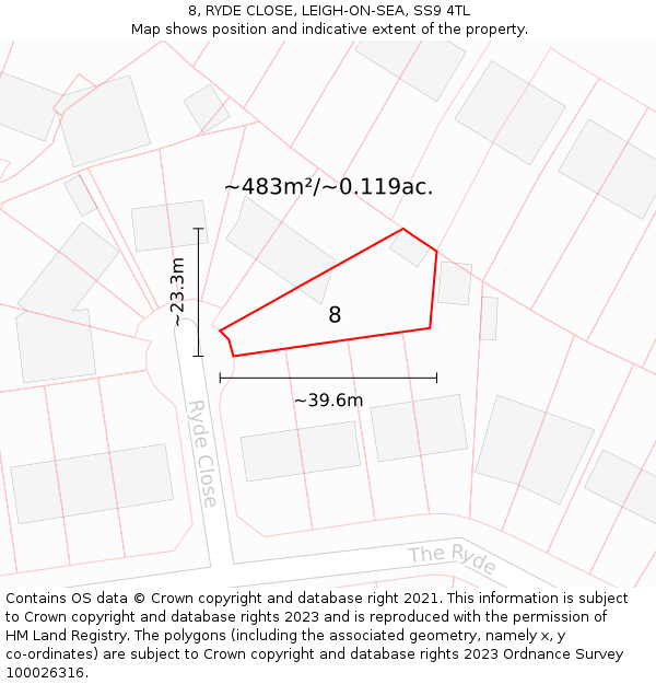 8, RYDE CLOSE, LEIGH-ON-SEA, SS9 4TL: Plot and title map