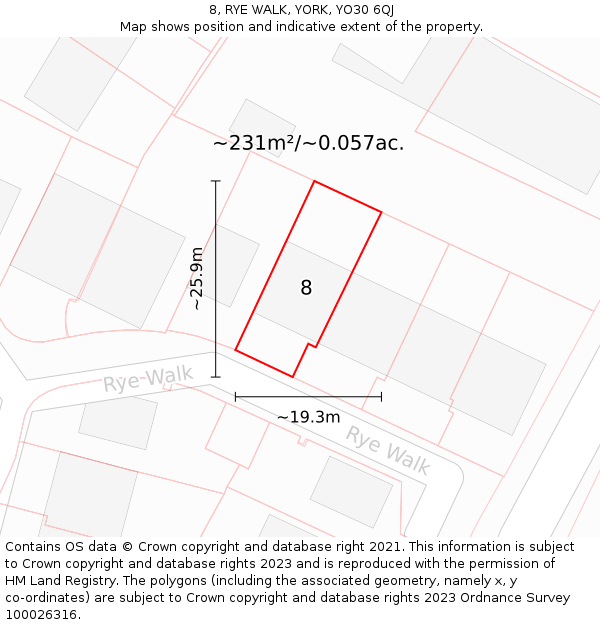 8, RYE WALK, YORK, YO30 6QJ: Plot and title map