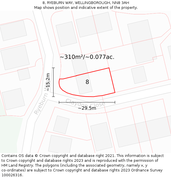 8, RYEBURN WAY, WELLINGBOROUGH, NN8 3AH: Plot and title map