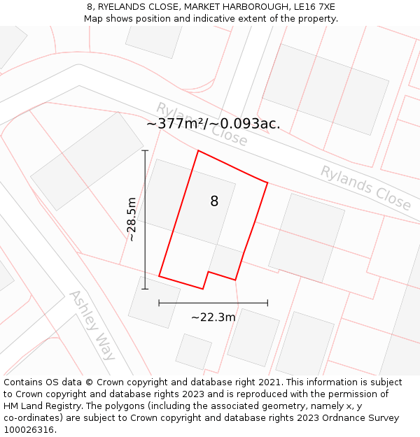 8, RYELANDS CLOSE, MARKET HARBOROUGH, LE16 7XE: Plot and title map