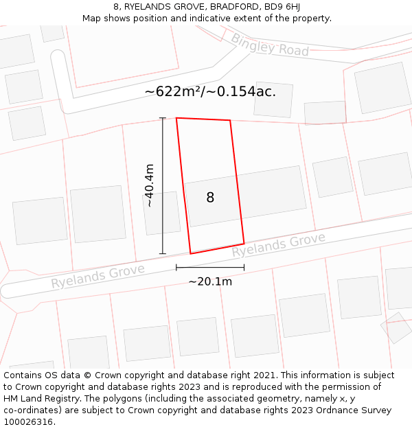 8, RYELANDS GROVE, BRADFORD, BD9 6HJ: Plot and title map