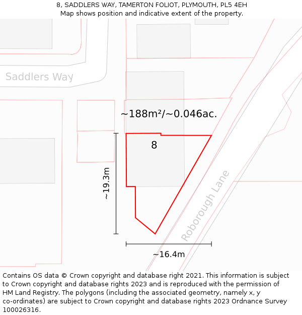 8, SADDLERS WAY, TAMERTON FOLIOT, PLYMOUTH, PL5 4EH: Plot and title map