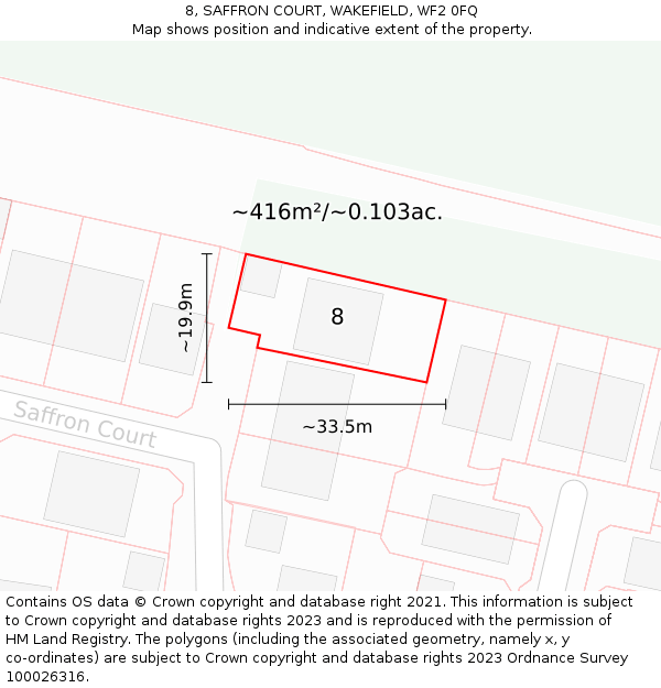 8, SAFFRON COURT, WAKEFIELD, WF2 0FQ: Plot and title map