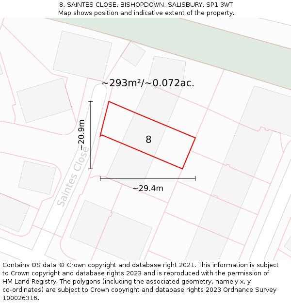8, SAINTES CLOSE, BISHOPDOWN, SALISBURY, SP1 3WT: Plot and title map