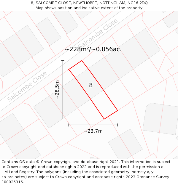 8, SALCOMBE CLOSE, NEWTHORPE, NOTTINGHAM, NG16 2DQ: Plot and title map