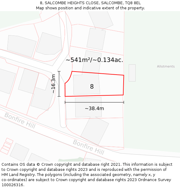 8, SALCOMBE HEIGHTS CLOSE, SALCOMBE, TQ8 8EL: Plot and title map