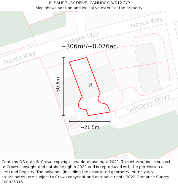 8, SALISBURY DRIVE, CANNOCK, WS12 3YP: Plot and title map