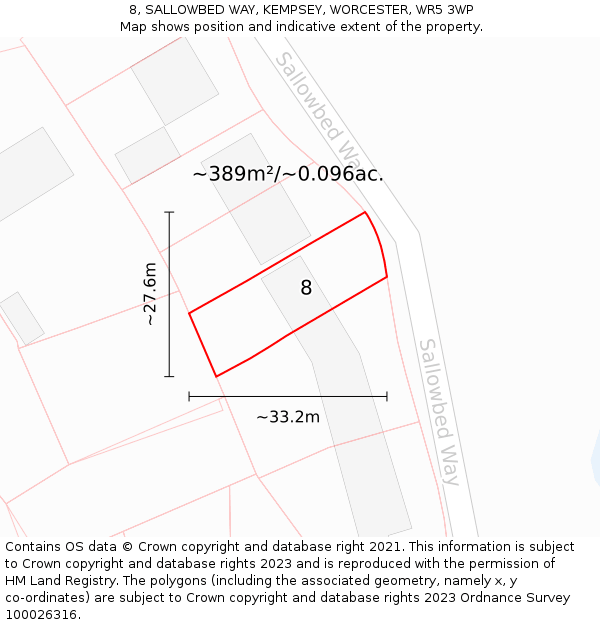 8, SALLOWBED WAY, KEMPSEY, WORCESTER, WR5 3WP: Plot and title map