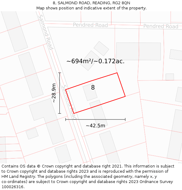 8, SALMOND ROAD, READING, RG2 8QN: Plot and title map