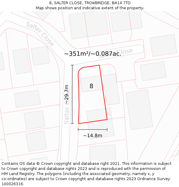 8, SALTER CLOSE, TROWBRIDGE, BA14 7TD: Plot and title map