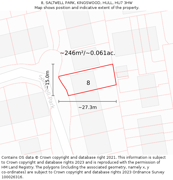 8, SALTWELL PARK, KINGSWOOD, HULL, HU7 3HW: Plot and title map