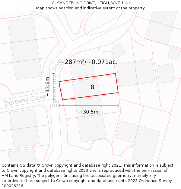 8, SANDERLING DRIVE, LEIGH, WN7 1HU: Plot and title map